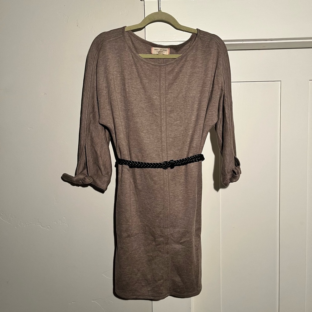 Max Studio Tan Heavy Cotton 3/4 Sleeve Dress with Pockets! S